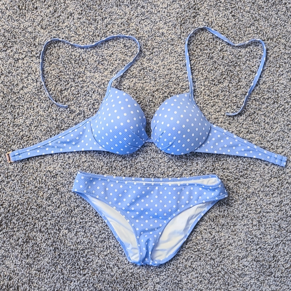 Blue & White Polka Dot Two Piece Bikini